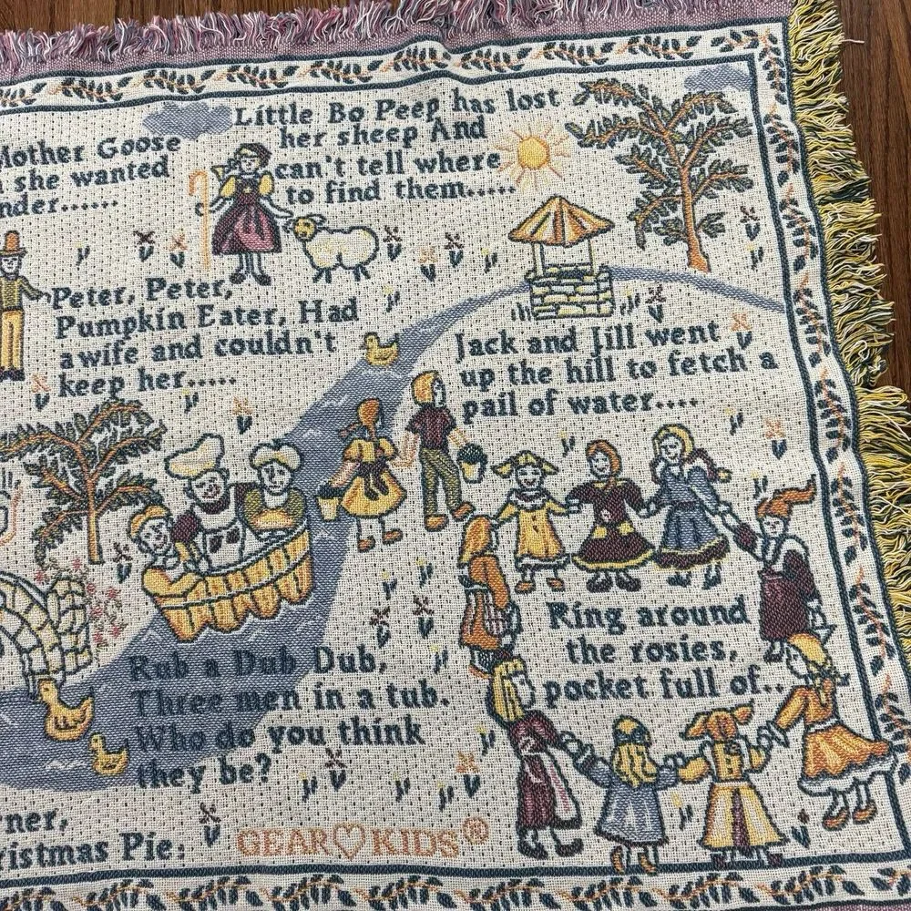 Vintage Blanket Tapestry Woven Throw Nursery Rhymes Wall‎ Art Baby Gear Kids